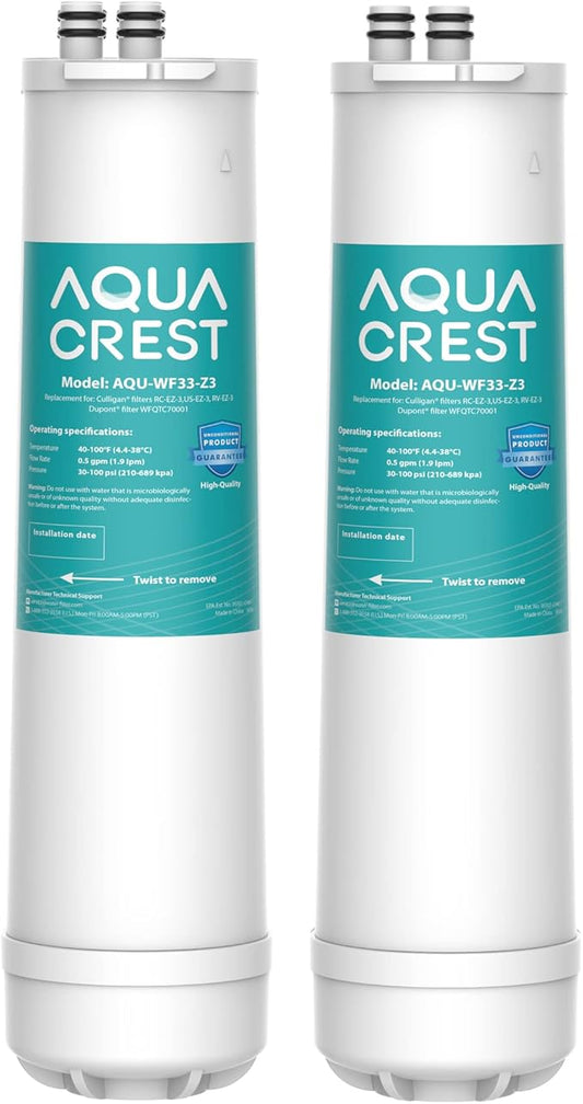 AQUA CREST RC 3 EZ-Change, WFQTC30001/70001 Advanced Water Filter Replacement, Replacement for Culligan ®RC-EZ-3, IC-EZ-3, US-EZ-3, RC-EZ-1, Brita USF-201, USF-202, DuPont®, 2K Gallons (Pack of 2)