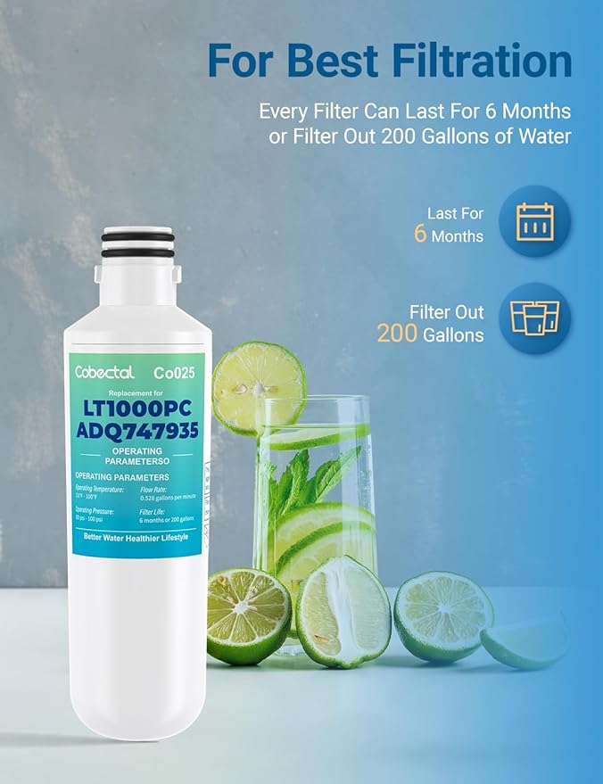 ADQ747935 Water Filter Replacement for LG LT1000P/PC/PCS ADQ74793501 ADQ74793502 MDJ64844601 LMXS28626S LRFLC2706S LFXS26973S LT-1000PC LFXC22526S LHFS28XBS LHFS28XBS Water Filter | 4pack | Cobectal