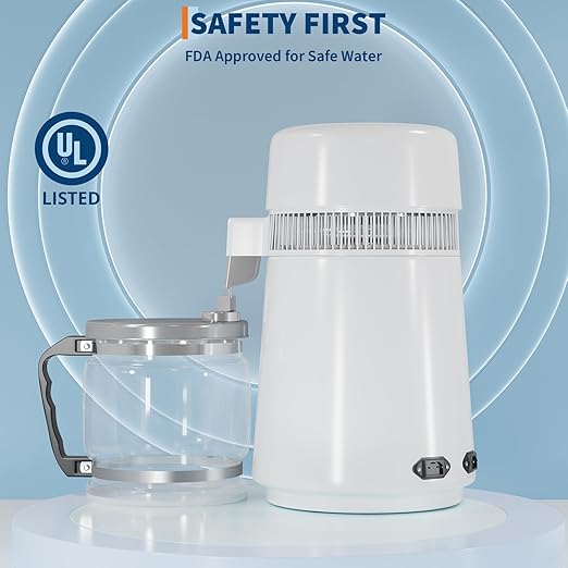 GarveeHome Water Distillers for Home Countertop, 1Gal/4L Stainless Steel Distilled Water Machine with Glass Container, 750W Desktop Drinking Purifier Filter Distilling Kit