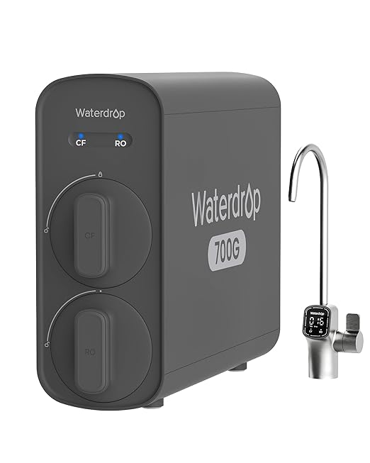 Waterdrop G5P700 Reverse Osmosis Water Filter, NSF/ANSI 372 Certified, 700G Fast Flow Reverse Osmosis System, 7 Stage RO Water Filtration System, 2:1 Pure to Drain, Smart LED Faucet, BPA Free