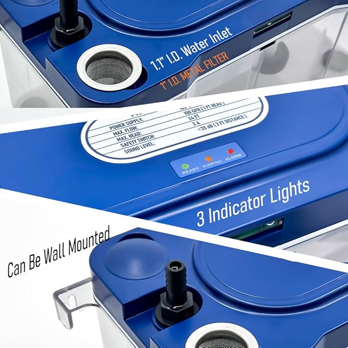 24 FT Lift 100 GPH HVAC Condensate Pump, 115V/230V Quiet (＜35dB) AC Condensation Removal Pump with Automatic Safety Switch for Air Conditioner, Furnace, Dehumidifier, Ice Maker