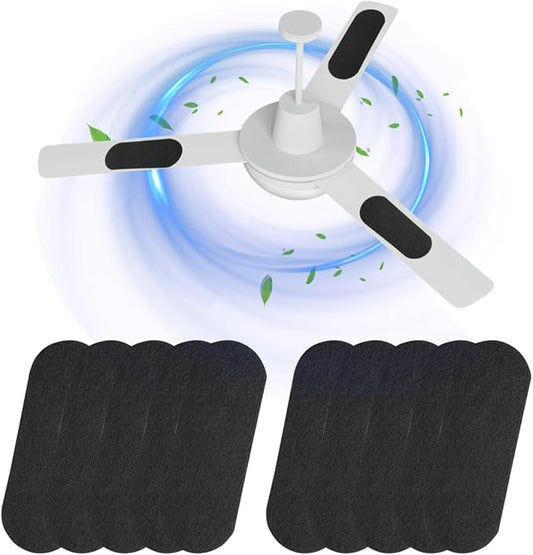 10 Pack Ceiling Fan Filters for Blades, Air Fan Filters for Ceiling Fan Blades with Activated Charcoal for Common Household Contaminants, Unscented Coconut Carbon Universal Ceiling Fan Air Purifier