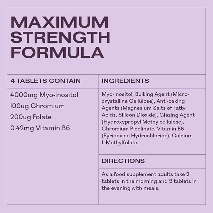 Myoplus - Myo-Inositol Supplement - 4000mg Myo Inositol, 200ug Folate & 100ug Chromium Daily Intake - Hormonal Balance for Women - 120 Vegan Tablets, 30 Days Supply