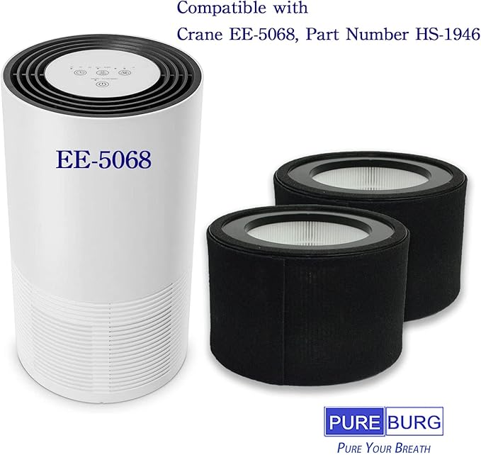 PUREBURG HS-1946 Replacement Filter Set Compatible with Crane EE-5068 & Jetery jt-8115m Air Purifiers,2-Pack H13 HEPPA + 4 x Activated Carbon Pre-Filters Air Clean