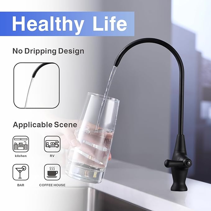 Drinking Water Faucet for Kitchen Sink, Reverse Osmosis Water Filtration Faucet for Bar Sink, Matte Black and Stainless Steel, B10