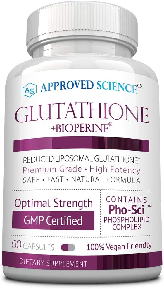 Approved Science® Glutathione - Glutathione 500 mg - Phospholipid Complex, Vitamin C, Bioperine - Top Antioxidant to Help Neutralize Free Radical - Vegan Friendly - 60 Capsules - 1 Bottle