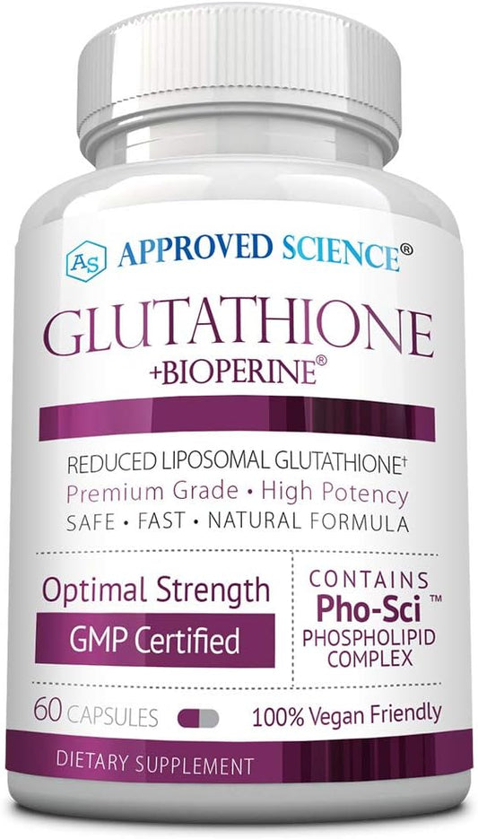Approved Science® Glutathione - Glutathione 500 mg - Phospholipid Complex, Vitamin C, Bioperine - Top Antioxidant to Help Neutralize Free Radical - Vegan Friendly - 60 Capsules - 1 Bottle