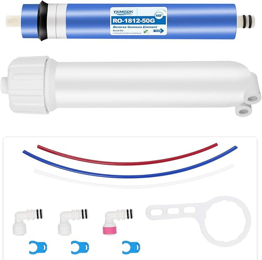 1812-50GPD Reverse Osmosis Membrane Kit with RO Membrane Housing,Wrench,1/4" Quick-Connect Fittings,Check Valve and Water Pipe Replacement for Under Sink Home Drinking RO Water Filter System