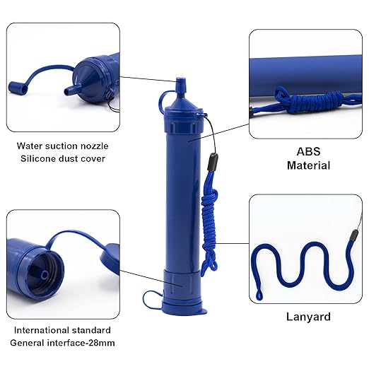 Water Filter Camping, Personal Backpacking Water Filter Straw Portable for Hiking Travels (Dark Blue)