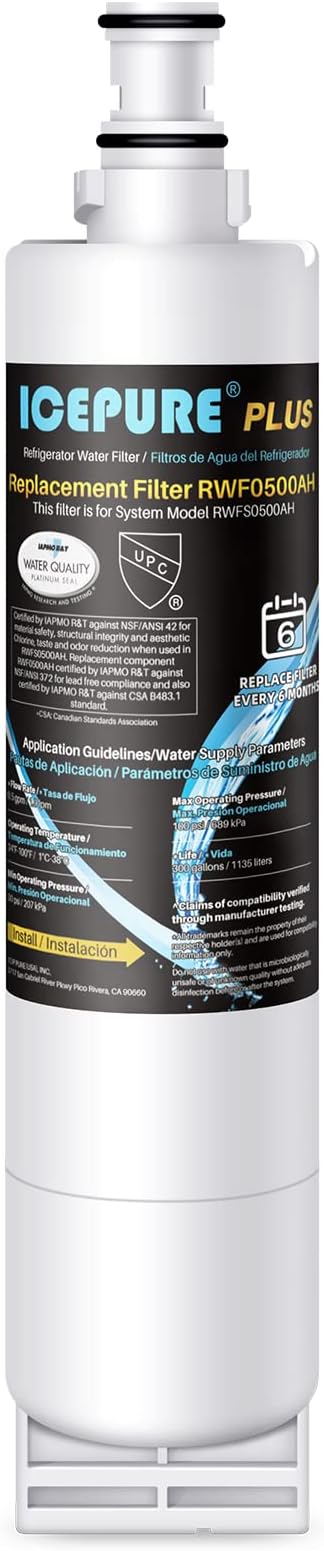 ICEPURE PLUS 4396508 NSF53&42 Premium Replacement for Whirlpool 4396510, Everydrop EDR5RXD1, Filter 5, NL240V, WFL400, 46-9902, 9010, RWF0500A Refrigerator Water Filter, 1PACK