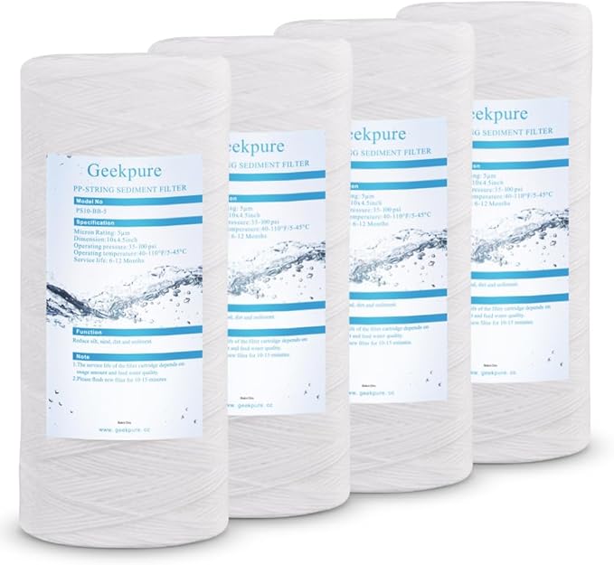 Geekpure 10 Inch String Wound PP Sediment Filter Cartridge for Whole House Water Filtration-4.5" X 10"-5 Micron