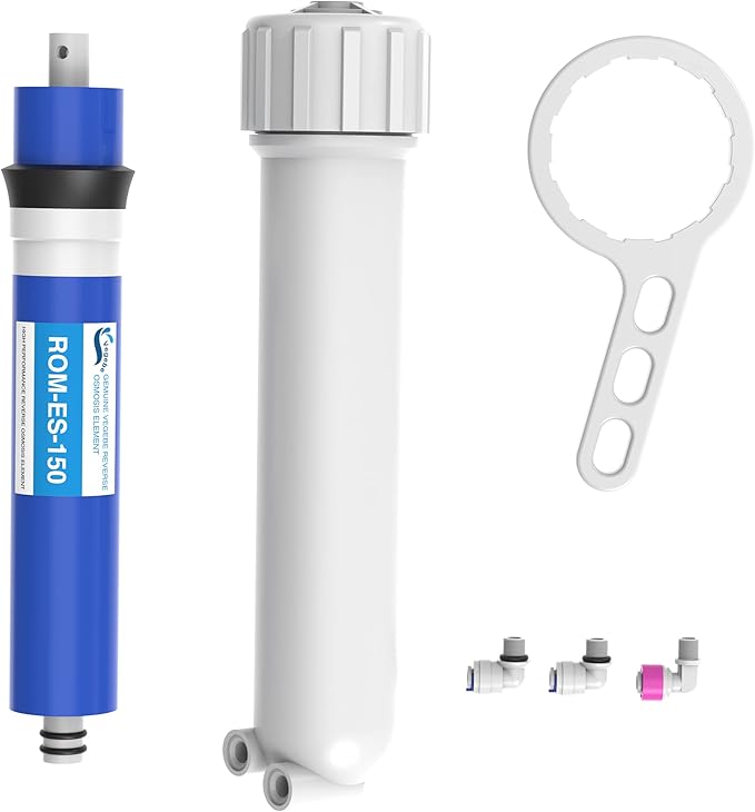 150 GPD RO Membrane Filter Replacement with Reverse Osmosis Membrane Housing, Wrench, 1/4" Quick-Connect Fitting, Check Valve, Fit Under Sink RO Home Drinking Water Filter Filtration Purifier System