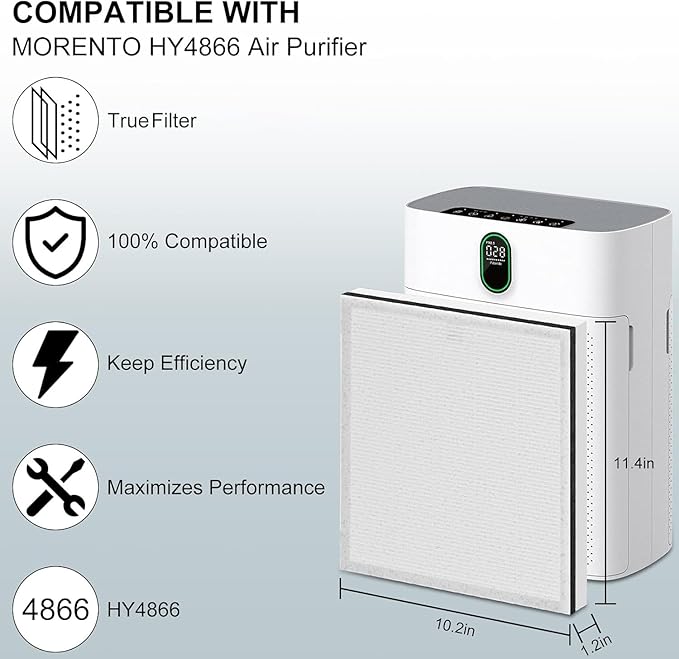 2 Pack HY4866 Air Purifier Replacement Filter for Morento Enhanced Version, 3 Stage Filtration System, Include Electrostatic Cotton