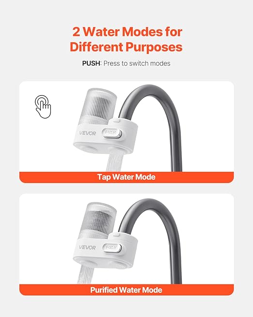 VEVOR Faucet Mount Water Filter, Vertical Water Purifier for Sink Tap, NSF Certified Carbon Fiber Filter, Removes Chlorine Lead with 3 Filters, Fits Most Kitchen or Bathroom Faucets, White