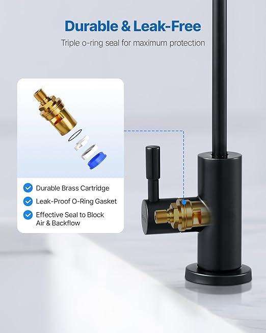 VEVOR Water Filter Faucet, RO Faucet with Lead-Free Brass Valve, 304 Stainless Steel, 0.8GPM Drinking Water Faucet Fits Most Reverse Osmosis & Filtration System, Kitchen Filtered Water Tap, Black