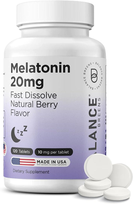 Balancebreens Melatonin 20mg Fast Dissolve Tablets - High Potency, Fast Acting, Natural Sleep Support - Sleep Aids for Adults - Non-Groggy, Drug-Free Formula - 120 Sleeping Pills
