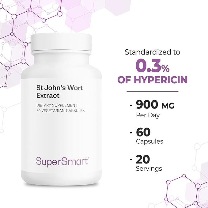 Supersmart - St John's Wort Extract 900mg per Day (0.3% Hypericin) - Emotional Well Being - Pure Standardized Extract - Nerve Health | Non-GMO & Gluten Free - 60 Vegetarian Capsules