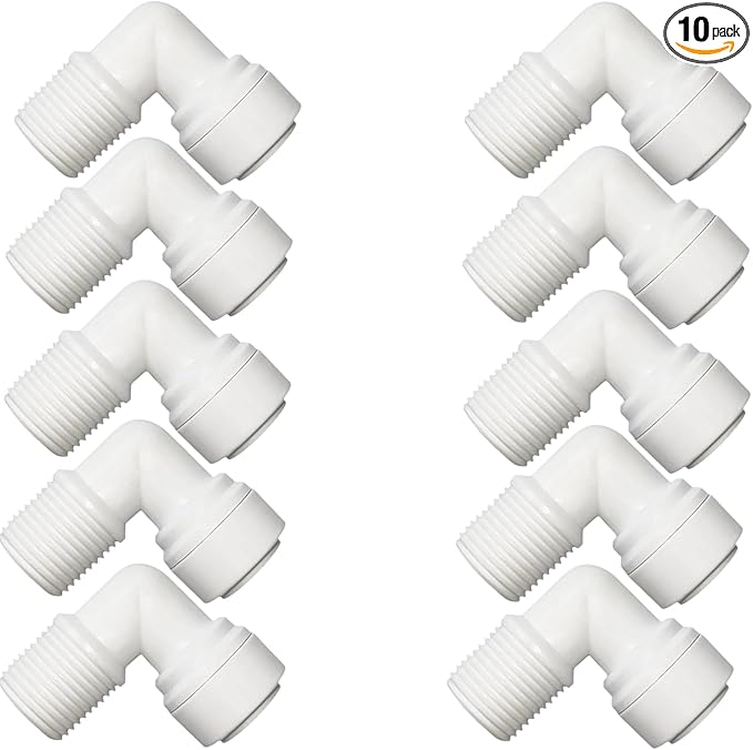 10 PCS Elbow Male Thread Adapter 1/4" Male x 1/4" OD Tube Quick Connect Fitting For RO Water System, Water Filter,Drinking Water, Water Purifier Tube Fitting