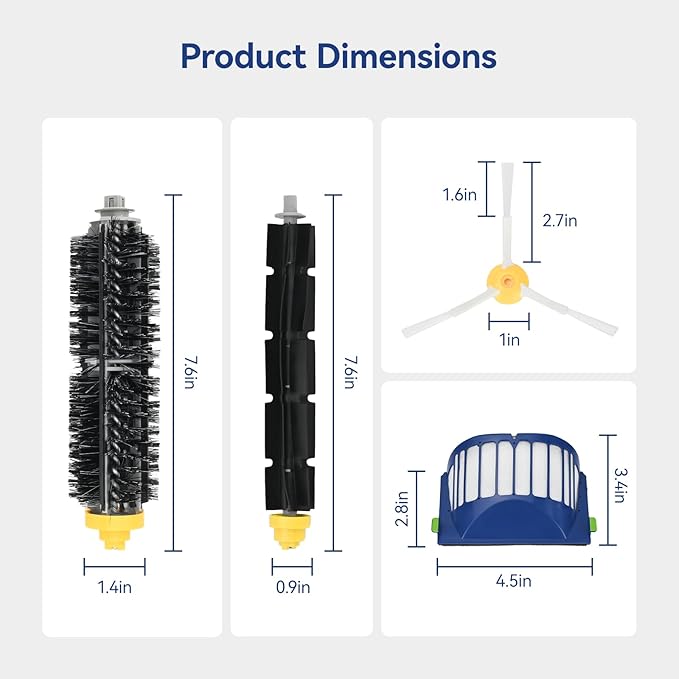 Replacement Accessories Kit for iRobot Roomba 600 Series 694 675 692 676 695 677 671 655 645 690 680 660 650 620 614 & 500 Series 595 585 564 robot- 6 Filter, 6 Side Brush and 3 Bristle Brush