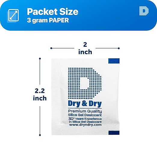 [95 Packs] 3 Gram "Dry & Dry" Premium Pure & Safe Silica Gel Packets Desiccant Dehumidifiers - Rechargeable Paper(FDA Compliant)