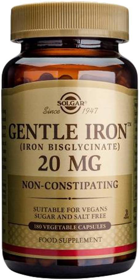 Solgar Gentle Iron, 180 Vegetable Capsules - Ideal for Sensitive Stomachs - Non-Constipating - Red Blood Cell Supplement - Non GMO, Vegan, Gluten-Free, Dairy Free, Kosher - 180 Servings