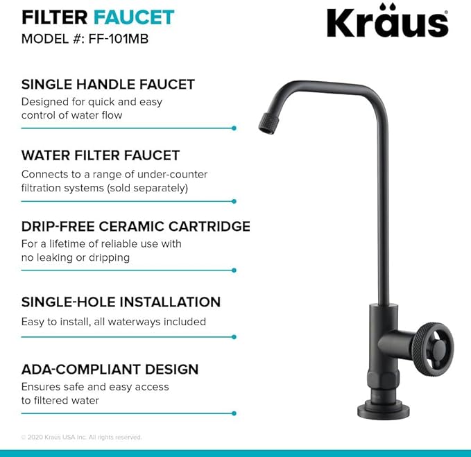 KRAUS Urbix 100% Lead-Free Kitchen Water Filter Faucet in Matte Black, FF-101MB