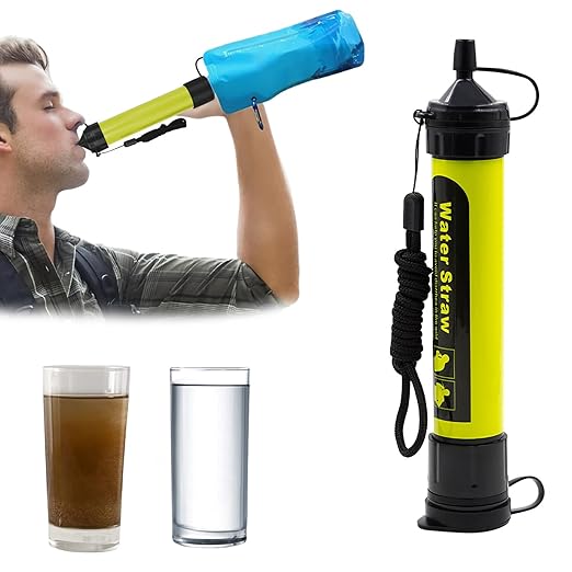 Water Filter Camping, Personal Backpacking Water Filter Straw Portable for Hiking Travels (Green)