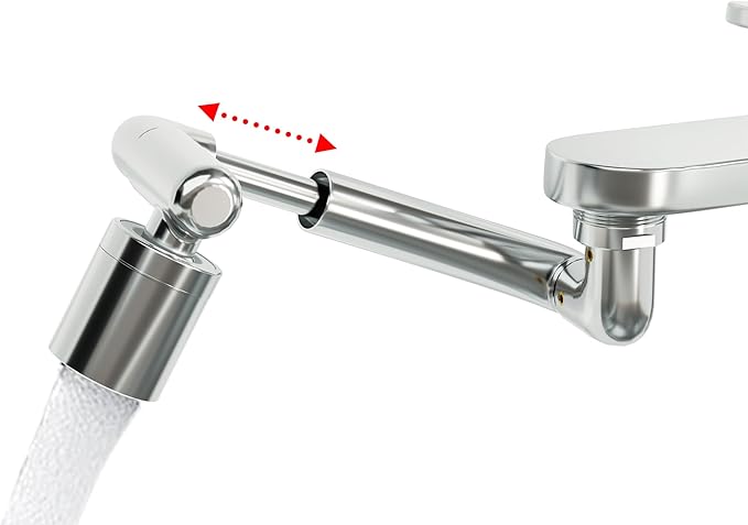 Frizzlife 1440° Swivel Faucet Extender Sink Aerator, 3-Mode Sprayer Water Filter Extension, 1080° Robotic Arm + 360° Rotating Universal Tap Attachment For Bathroom/Kitchen ＆ Washing Hair/Face/Kids Use