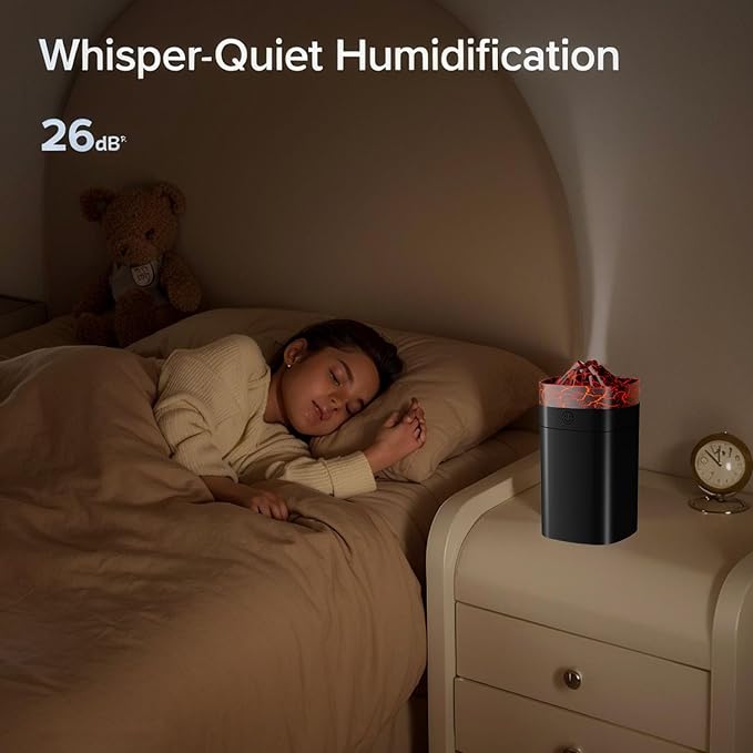 FULLBELL Cool Mist Humidifier, 400ML, 10-20 Hours Runtime, 7 Color Lights, 2 Modes, 24db Quiet, Black (Black-400ML)