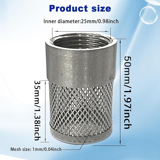 3/4" inch SUS304 Stainless Steel Filter Head with Internal Thread Diameter of 25mm Connected to DN20 3/4" Water Pipe Filter Used to Remove Debris and Reduce Solid Entry