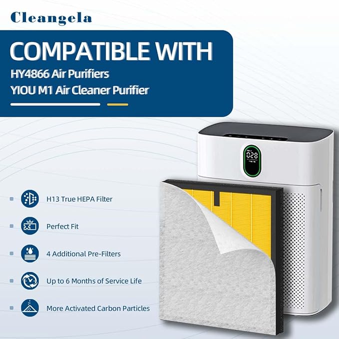 HY4866 Replacement Filter for MORENTO HY4866, YIOU M1 Air Purifier, WESTHEY HY4866 3-In-1 Filtration Activated Carbon Upgrade Pet Dander Version Genuine HY4866 Air Purifier Replacement Filter