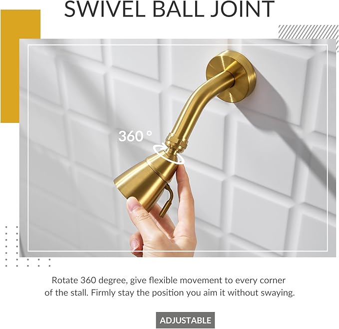 APLusee Brushed Gold Shower Head, High Flow Shower Sprayer with Rotary Joint, Solid Brass