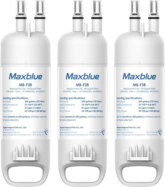 Maxblue W10295370A Replacement for Everydrop® Filter 1, Whirlpool® EDR1RXD1, EDR1RXD1B, P8RFWB2L, P4RFWB, Kenmore® 46-9081, 46-9930, MB-F38 Refrigerator Water Filter, 3 Filters (Package May Vary)