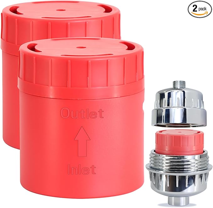 2-PACK Long-Lasting Universal Shower Filter Replacement Cartridge–Fit Well-Known Shower Filters, Efficiently Remove Chlorine, Heavy Metals, Dirt, Infused with Vitamin C Strawberry Scent