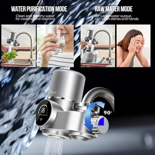 Faucet Mount Water Filter- Smart LED Display | Advanced UV Blue Light Purification Indicator | Reduce Lead Chlorine | Tap Water Purifier Fits Standard Faucets - Includes 1 Filter