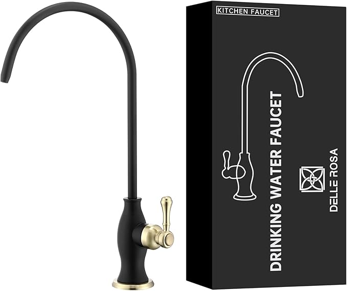 Delle Rosa Drinking Water Faucet, Solid Brass Kitchen Water Filter Faucet, Commercial Water Filtration Faucet for Under Sink Water Filter System Black& Gold