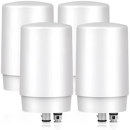 Faucet Water Filter Replacement for Brita®: Sink Filter Attachment Compatible with Brita® Faucet Mount Water Filtration System for Tap Water - White - 4 Count