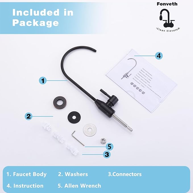 Drinking Water Faucet, 304 Stainless Steel Oil Rubbed Bronze RO Faucet Modern for Under Sink Water Filter System Non-Air Gap 360-degree Swivel Spout