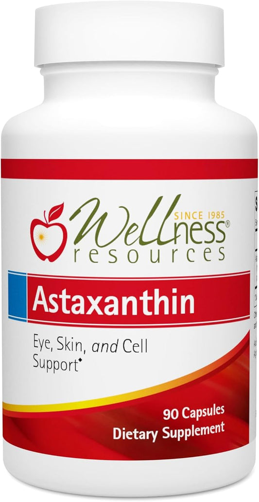 Wellness Resources Astaxanthin 6 mg | Wholefood Microalgae Haematococcus Pluvialis | High Potency Whole Algae Astapure | Astaxanthin Nutritional Supplement | 90 Capsules