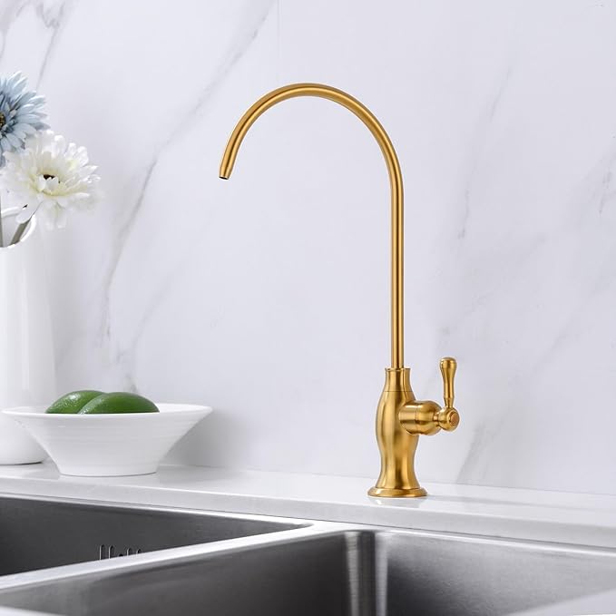 Delle Rosa Brushed Gold Drinking Water Faucet, Commercial Water Filtration Faucet for Under Sink Water Filter System,Solid Brass Drinking Water Purifier Faucets,Brushed Gold(Deep Gold)