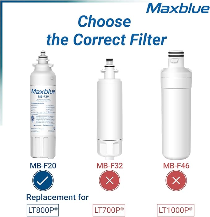 Maxblue ADQ73613401 Refrigerator Water Filter, Replacement for LG® LT800P®, ADQ73613402, ADQ73613408, ADQ75795104, Kenmore 9490, LSXS26326S, LMXC23746S, WF-LT800P, 469490, LMXC23746D, Pack of 3