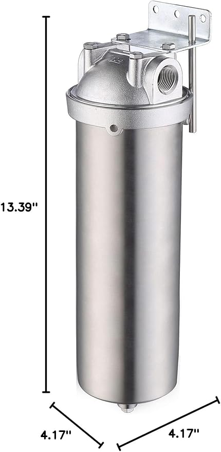 Amwater NSF/ANSI 42 Stainless Steel Whole House Water Filter Housing, 10" x 2.5" Sediment Water Filter System for Heavy Duty, Well & City Water, 3/4" NPT Port, Drain Valve Style C