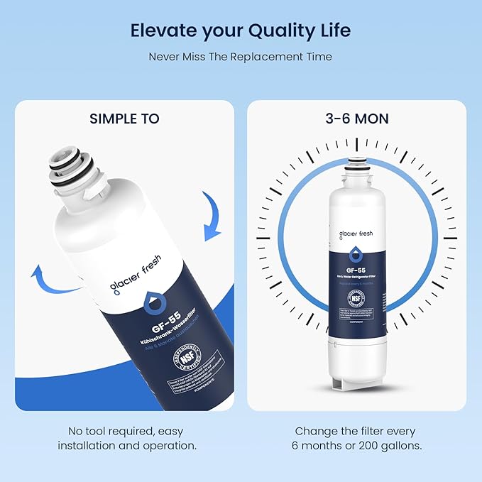 GLACIER FRESH Replacement for Bosch 11025825 Ultra Clarity Pro Refrigerator Water Filter BORPLFTR50, Compatible with KWF 2000, 12028325, 11032531, BORPLFTR50, WFC100MF, B36CT80SNS, B36CL80ENS (2 Pack)