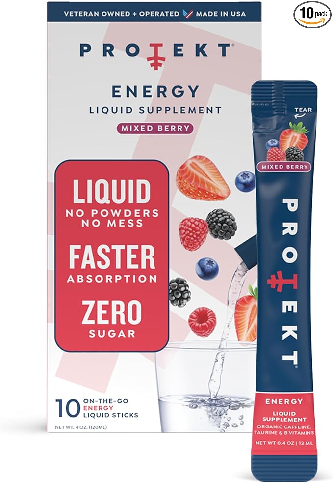 Zero Sugar Energy Drinks - Keto Natural Mix, Liquid Vitamin B Drink, Organic Caffeine Blend, On-the-Go Liquid Pack, Zero Sugar Mixed Berry Energy Packets by Mark Healey,Pack of 10
