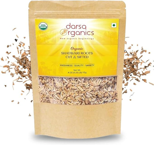 Shatavari Cut & Sifted - 4 oz, Organic Asparagus Racemosus Root from India, USDA Certified, Non-GMO, Perfect for Shatavari Tea, Supports Women's Health & Lactation, Gluten-Free