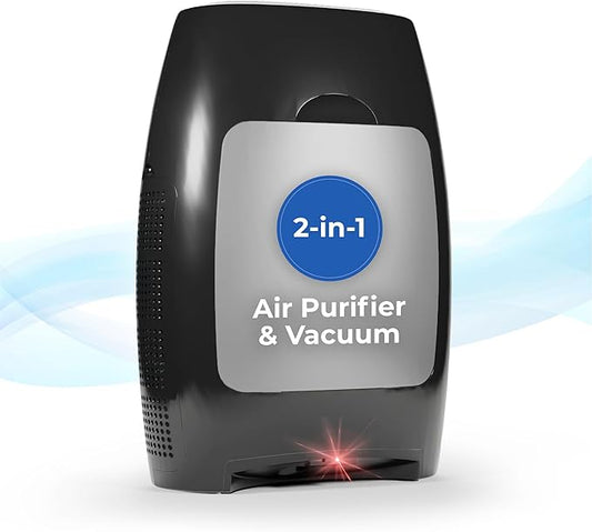 EyeVac Air 2-in-1 HEPA Air Purifier & Touchless Vacuum Automatic Dustpan - Ultra Fast & Powerful - Covers 600 Sq ft - Corded Canister Vacuum, Bagless, Automatic Sensors, 1000 Watt (Black/Silver)