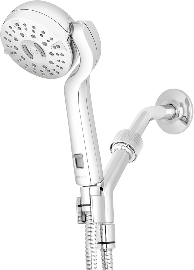 Waterpik Caddy Buddy Pivoting Hand Held Shower Head With 5-Foot Hose, 5-Mode with High Pressure Sprays, Chrome, PHO-553ME