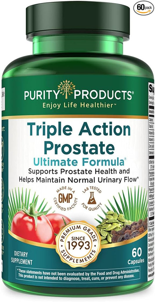 Triple Action Prostate Ultimate Formula – Men’s Prostate Supplement - Zinc, Saw Palmetto, Pygeum, Pumpkin Seed Oil Extract & Phytosterols – Supports Urinary Flow, Bladder & Heart Health – 60 Capsules