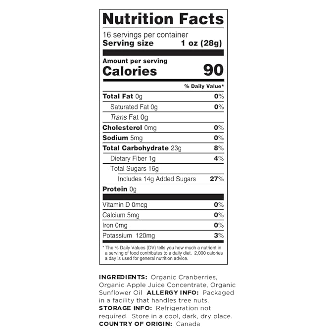 Terrasoul Superfoods Organic Dried Cranberries, 16 Oz - Apple Juice Sweetened