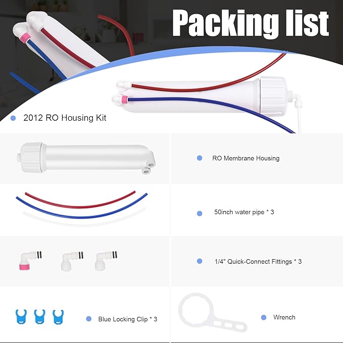 1812/2012 Reverse Osmosis Membrane Housing Kit with Quick-Connect Fitting,Wrench for 24-150GPD Under Sink Home Drinking RO Water Filtration System